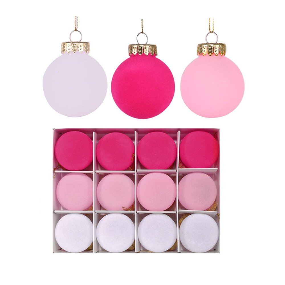 Christmas Tree Pendant Plastic Ball Set,12 Piece Set of Decorative Balls,Christmas Plush Ornament Used for Christmas Tree Home Party Wreath Decoration (Light Pink-Pink-White)