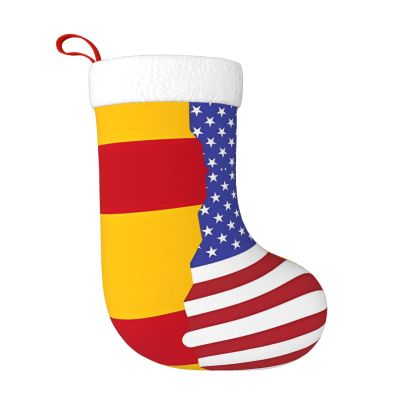YYHWHJDE American Spain Flag Printing Christmas Decorative Stockings - Flannel Material, Soft, Light and Good to The Touch