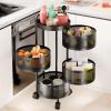 toxaaiwr Kitchen Trolley on Wheels, Rotating Trolley, Kitchen Trolley, 3/4 Levels Fruit Basket Storage Container, Removable Recess Shelf, Bathroom Shelf, Black, for Kitchen, Living Room Four Layer view 2