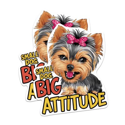 (2 Pack) Small Dog Big Attitude Yorkie Yorkshire Magnets - Funny Cute Yorkie Magnets - 5 Inches On Longest Side - Premium Magnet - for Cars, Refrigerators, Toolboxes - Made in USA - MAG2149
