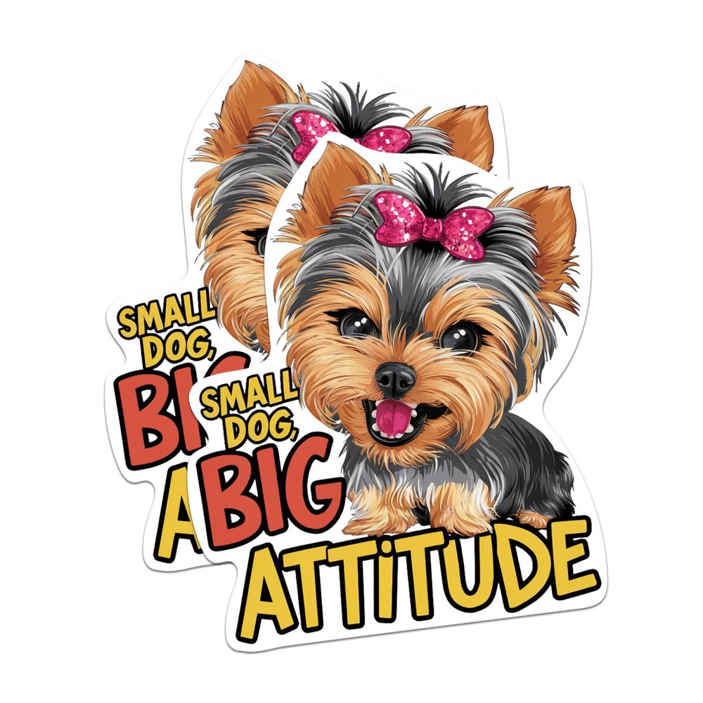 (2 Pack) Small Dog Big Attitude Yorkie Yorkshire Magnets - Funny Cute Yorkie Magnets - 5 Inches On Longest Side - Premium Magnet - for Cars, Refrigerators, Toolboxes - Made in USA - MAG2149