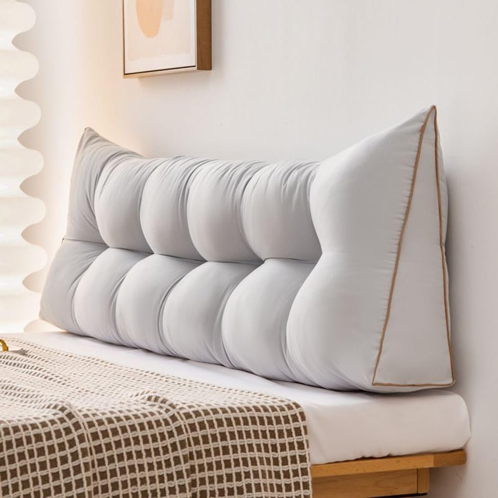 YUURO Headboard Wedge Pillow for Single/Twin/Queen/King Bed,Reading Pillow Large Bedside Backrest Back Support Cushion for Sitting in Bed Lumbar Support Bolster (Light Grey,71x17x6 inches)