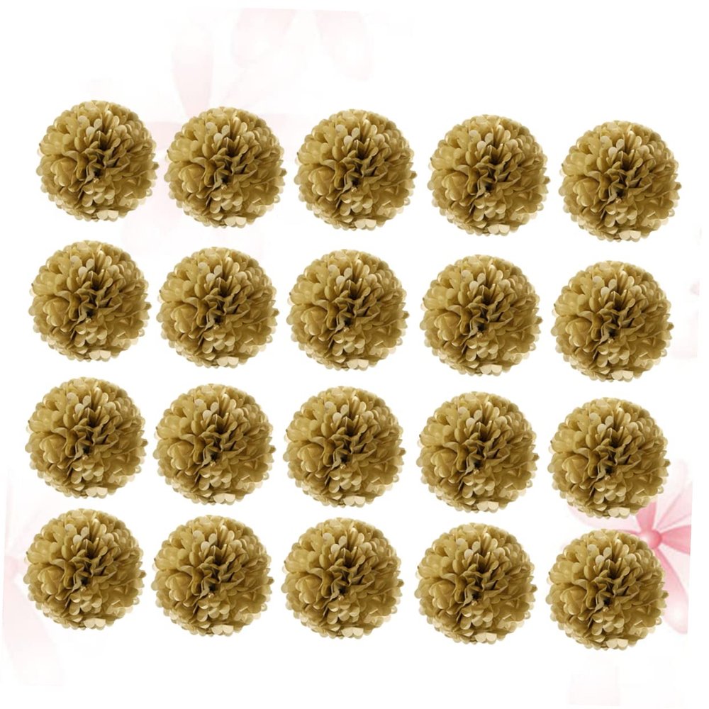 GOOHOCHY 20pcs Gold Tissue Paper Flower for Party Decoration Hanging Pom Poms for Birthday Wedding Shower and Home Decor Paper Flower