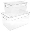 2Pcs Trash Bag Holder with Lid, Clear Garbage Bag Dispenser, Stackable Trash Bag Storage, Under Sink Trash Bag Roll Holder, Open Front Trash Bag Organizer for Garbage Bag view 1
