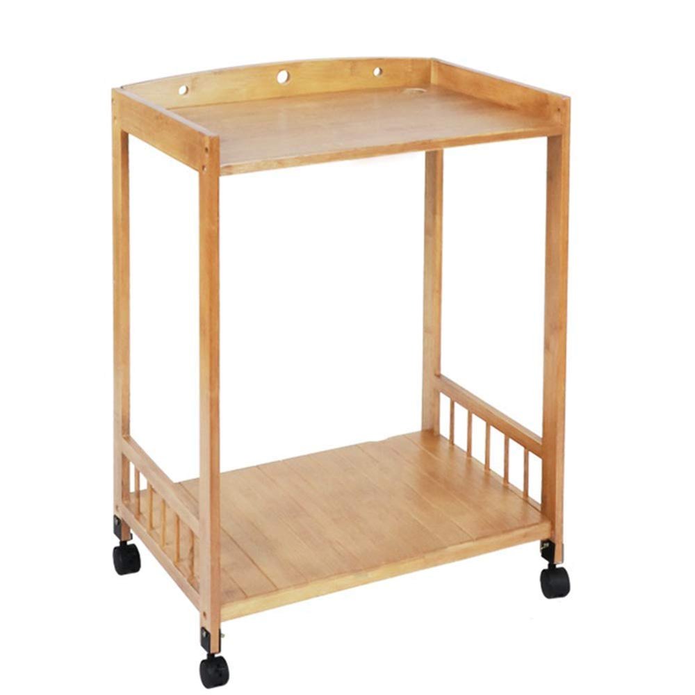 EHVYBDX Storage Rack Kitchen Trolley Serving Trolleys with Island Wheels Multi-Purpose Trolley with 2 Shelves in Solid Wood Guard Rail Wheels with Lock Removable Organizer 2 Sizes