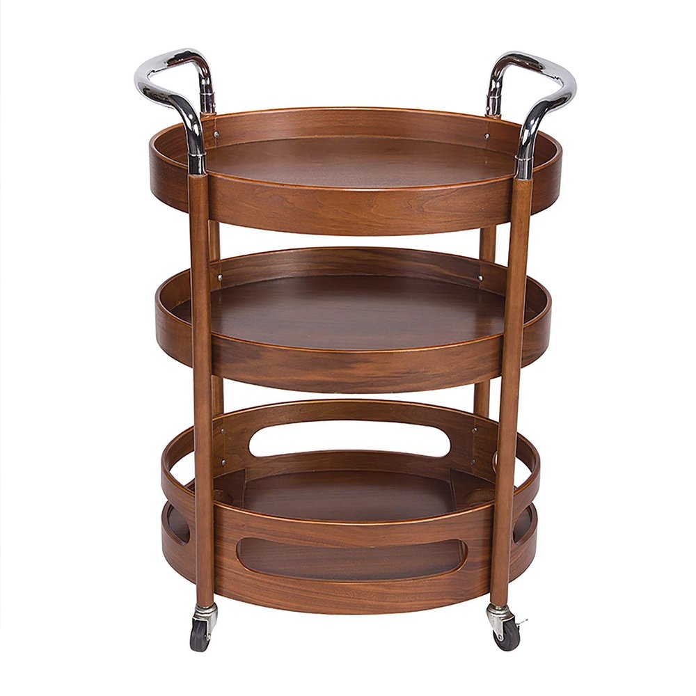 EHVYBDX Bar Cart Wood 3 Tiers Kitchen Serving Trolley with Wine Rack Storage Trolley Lockable Wheels Sturdy Rolling Cart