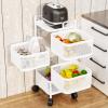 toxaaiwr Kitchen Storage Cart, Storage Trolley on Wheels, 4/5-Layer Rotating Trolley, Fruit Basket Storage Container, Fruit Vegetable Metal Wire Shelf with Top Lid for Living Room, Kitchen White 4-La view 2