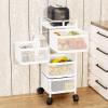 toxaaiwr Kitchen Storage Cart, Storage Trolley on Wheels, 4/5-Layer Rotating Trolley, Fruit Basket Storage Container, Fruit Vegetable Metal Wire Shelf with Top Lid for Living Room, Kitchen White 4-La view 3