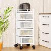 toxaaiwr Kitchen Storage Cart, Storage Trolley on Wheels, 4/5-Layer Rotating Trolley, Fruit Basket Storage Container, Fruit Vegetable Metal Wire Shelf with Top Lid for Living Room, Kitchen White 4-La view 4