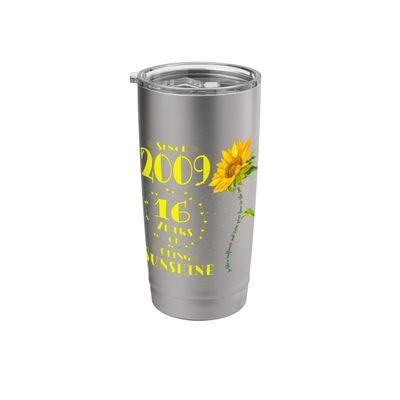 16th Birthday 16 Years of Sunshine Sunflower Lover Born 2009 Stainless Steel Insulated Tumbler