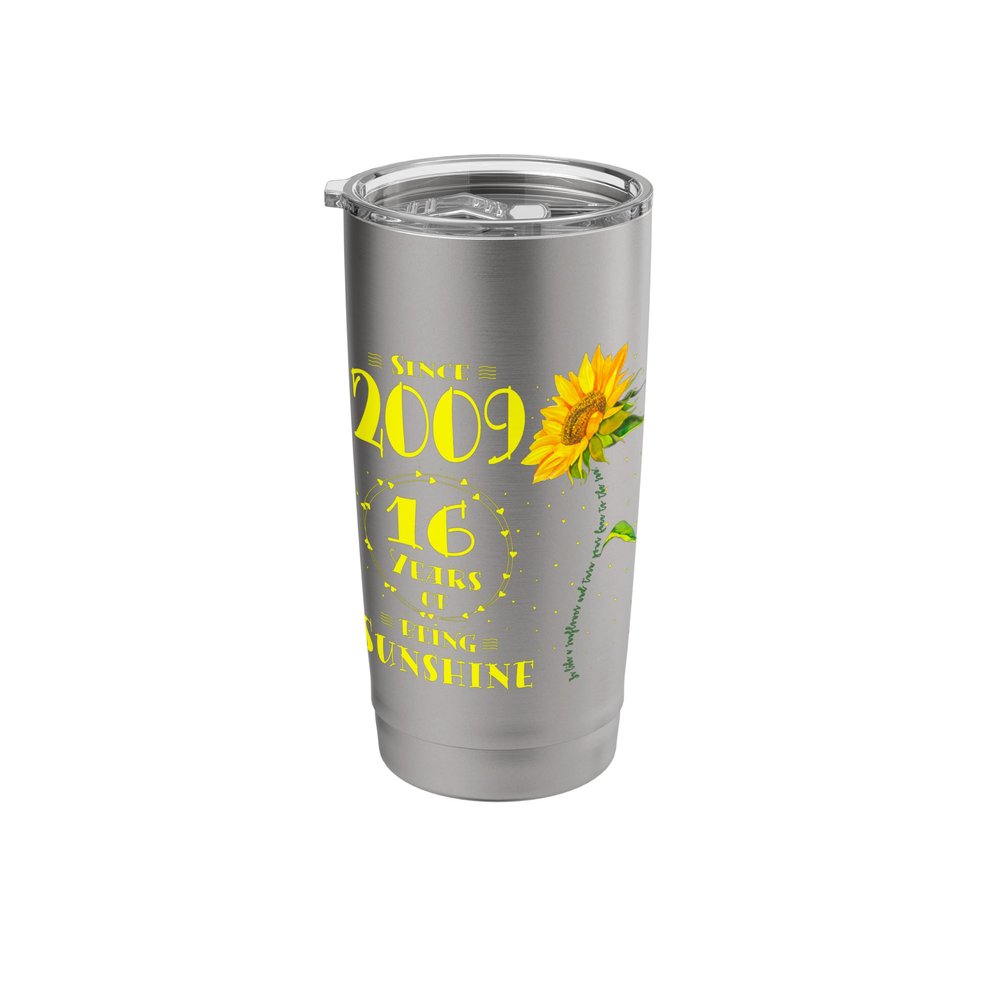 16th Birthday 16 Years of Sunshine Sunflower Lover Born 2009 Stainless Steel Insulated Tumbler