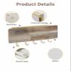 Gradient Brown Key Holder Wall Mount,Abstract Minimalism Painting Texture White Hanging Mail Organizer with 5 Key Hooks Wall Decorative,Adhesive Key Rack with Shelf for Hallway Kitchen Entryway view 2