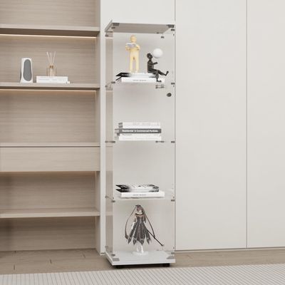 GDJAASJI Glass Display Cabinet with Lock, 1-Door 4-Shelf, White