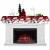 Christmas Snowman Fireplace Mantle Scarf, Winter Snowflake Checkered Red Black Fireplace Scarf Cover Mantel Shelf Top Scarf Runner Mantel Cover Fireplace Decoration for Holiday Living Room 60"x17" view 1