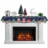 Christmas Gnomes Fireplace Mantle Scarf, Navy Blue Snowflake Poinsettia Eucalyptus Fireplace Scarf Cover Mantel Shelf Top Scarf Runner Mantel Cover Fireplace Decoration for Holiday Living Room 60"x17" view 1