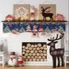 Christmas Gnomes Fireplace Mantle Scarf, Navy Blue Snowflake Poinsettia Eucalyptus Fireplace Scarf Cover Mantel Shelf Top Scarf Runner Mantel Cover Fireplace Decoration for Holiday Living Room 60"x17" view 3