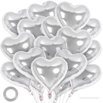24 Pcs Silver Heart Balloons,18 inch Heart Shape Foil Balloons Love Balloons Valentine Balloons for Birthday Party Wedding Engagement Party Baby Shower Valentine Day Decorations (Silver)