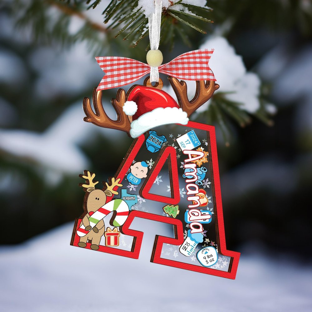 26 Letters Baby Christmas Ornament Personalized A to Z 4D Shaking Keepsake Xmas Alphabet Letters Idea Gift for New Babies Newborn Baby Shower Boys Girls Indoor Decorative Hanging