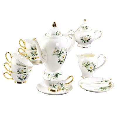 RWGOVLU Ceramic Tea Set Set,Ceramic Tea Sets, China Coffee Set,Tea Set, 15 Pieces Afternoon Tea Set Porcelain Tea Set for Adults Coffee Cups Set Vintage High Grade Bone China Cu
