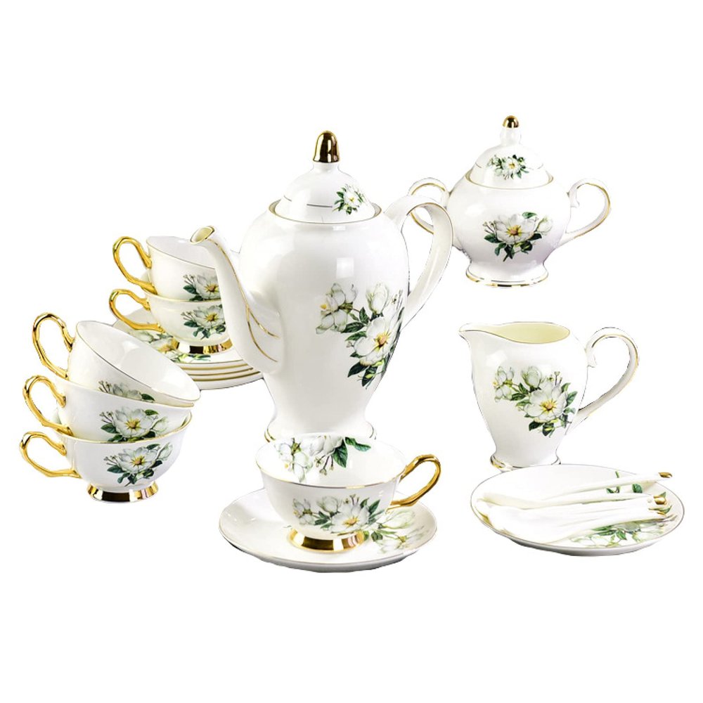 RWGOVLU Ceramic Tea Set Set,Ceramic Tea Sets, China Coffee Set,Tea Set, 15 Pieces Afternoon Tea Set Porcelain Tea Set for Adults Coffee Cups Set Vintage High Grade Bone China Cu