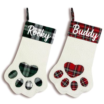 SPECPIX Pet Christmas Stockings Personalized Dog Christmas Stockings Custom Pets Paw Christmas Stockings with Name Large Xmas Stocking Hanging Stockings Christmas Holiday Party Decorations Set of 7