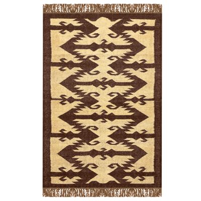 2.5x18 Runner Area Rug - Durable Wool Jute Kilim Rug Brown Beige Hand Woven Flatweave Rug Indoor Carpet High Traffic Area Ideal for Home, Office, Corridor & Hallway