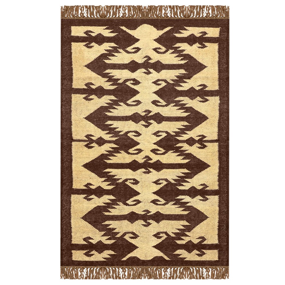 2.5x18 Runner Area Rug - Durable Wool Jute Kilim Rug Brown Beige Hand Woven Flatweave Rug Indoor Carpet High Traffic Area Ideal for Home, Office, Corridor & Hallway