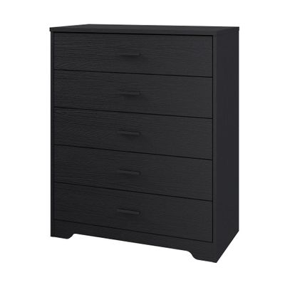 Panana Wooden 5/6 Drawer Dresser, Wide Modern Chest of Drawers, Organizer with Storage Drawers for Living Room Bedroom Hallway Closet (Black, 5 Drawers)