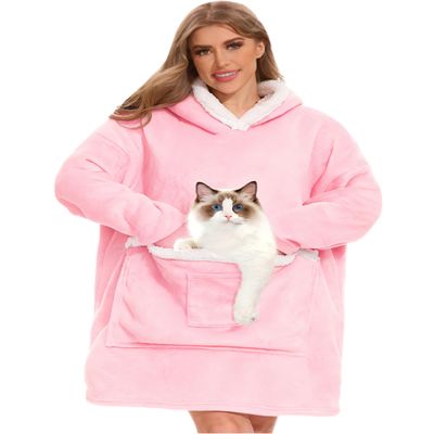 Bupekbee Wearable Blanket Hoodie with Giant Pocket, Soft Warm Sherpa Fleece Oversized Blanket Sweatshirt Gifts for Women Men