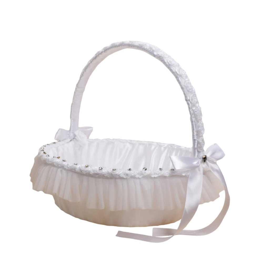 MOBUTOFU Lace Flower Basket for Wedding Favor Banquet Decor Hand-held Big Basket