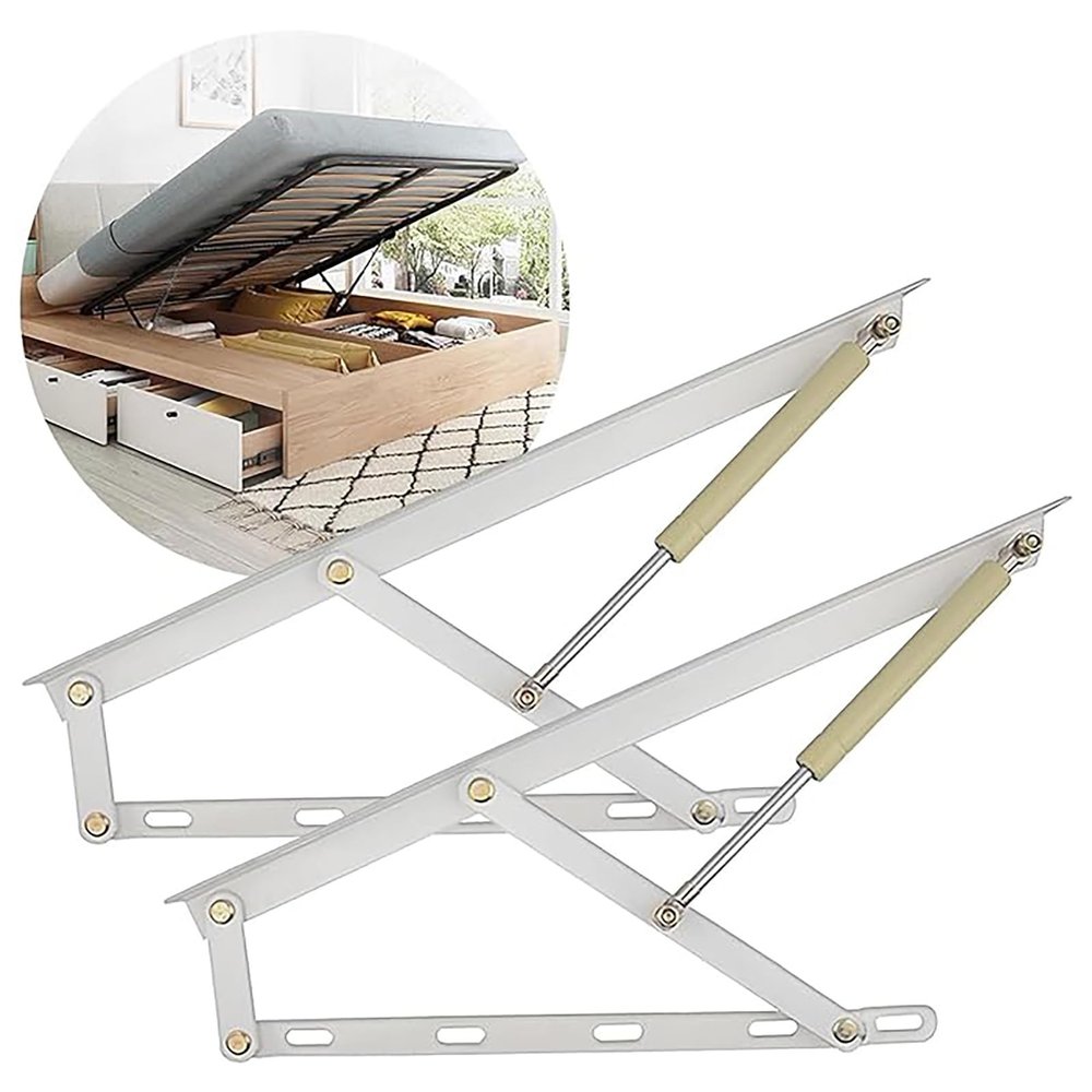 Storage Bed Lift Mechanism ,Lift Up Storage Bed Frame Hinge Set, Heavy Duty Triangular Spring Hinges Gas Spring Bed Storage Lift Kit for Durability And Resistance To Bending And Breaking(White,1200mm)