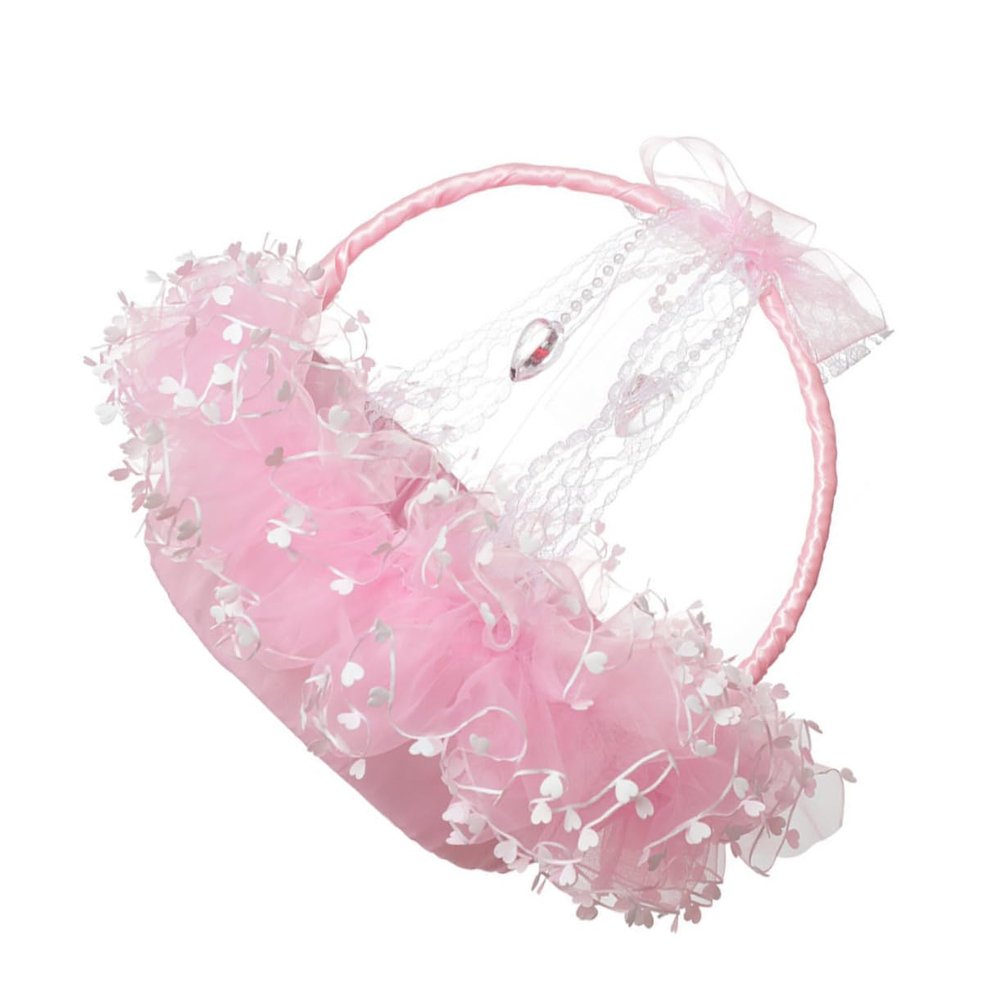 HOOTNEE Small Pink Basket Wedding Flower Basket Decorative for Wedding Ceremony