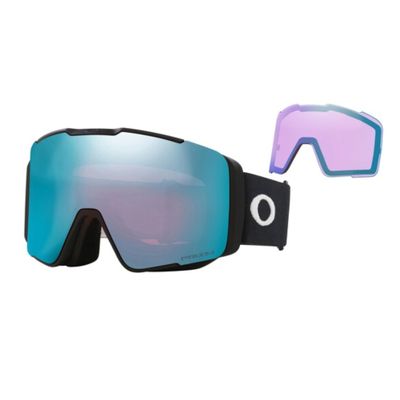 Oakley Line Miner Pro L OO7136 Matte Black/Prizm Sapphire Iridium Ski Goggles For Men For Women + Spare Prizm Iced Iridium Lens + Bundle Accessory Leash Kit, Microfiber Pouch