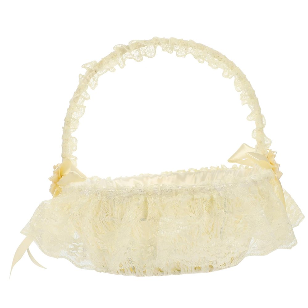 TINEASUR Floral Basket for Wedding Handle Basket with Lace for Petal Storage Versatile