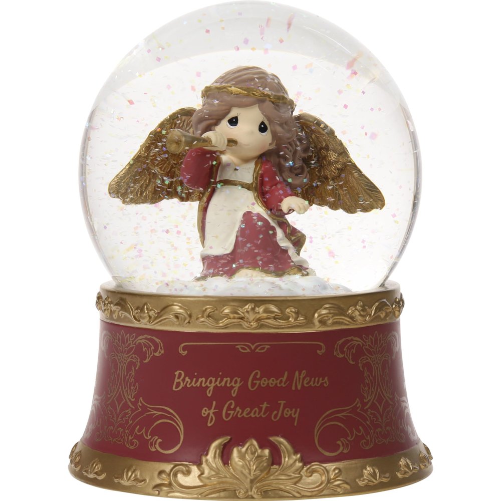 Precious Moments Annual Angel Snow Globe 2024 | Bringing Good News of Great Joy Annual Angel Resin/Glass Musical Snow Globe | Christmas Decor & Gifts | Holiday Decor | Angel Christmas Decorations