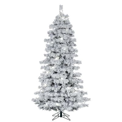 Vickerman 6.5' x 44" Flocked Slim Alaskan Artificial Pre-Lit Christmas Tree with 35 Warm White G50 and 450 Warm White LED Mini Lights