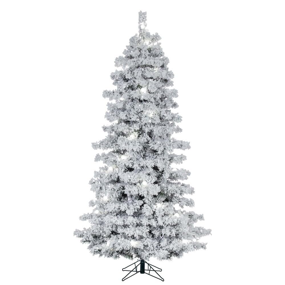 Vickerman 6.5' x 44" Flocked Slim Alaskan Artificial Pre-Lit Christmas Tree with 35 Warm White G50 and 450 Warm White LED Mini Lights