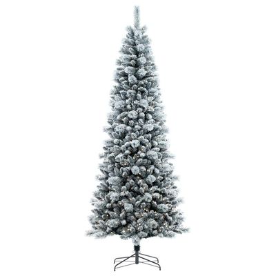 Vickerman 7.5' x 36" Flocked White Pine Artificial Slim Pre-lit Christmas Tree with 550 Dura-Lit Warm White LED Mini Lights