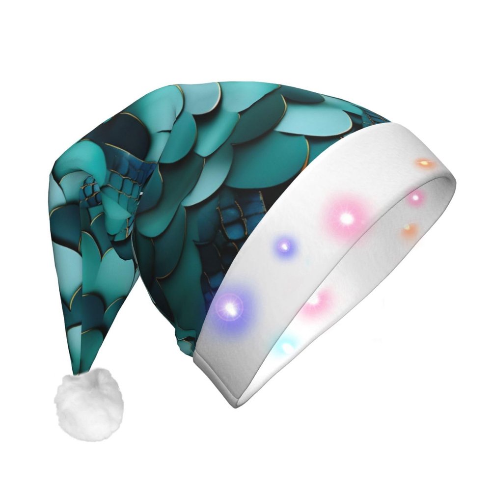 QASNLU Mermaid fish scale print print Santa Hat Plush Light Up Funny Christmas Hat For skullcap Party Supplies Headwear