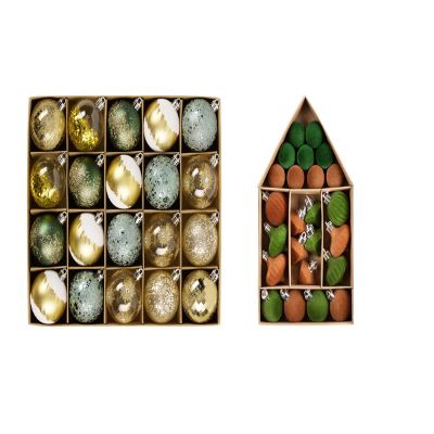 DecorbyHannah 20ct 60mm Green Gold Christmas Ornaments + 24ct Green Brown Mini Velvet Christmas Ornaments