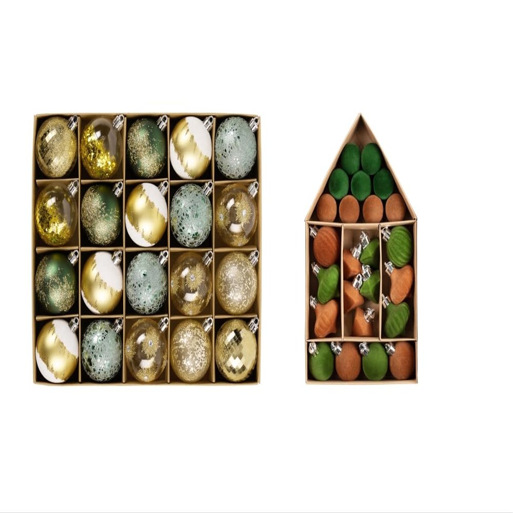 DecorbyHannah 20ct 60mm Green Gold Christmas Ornaments + 24ct Green Brown Mini Velvet Christmas Ornaments