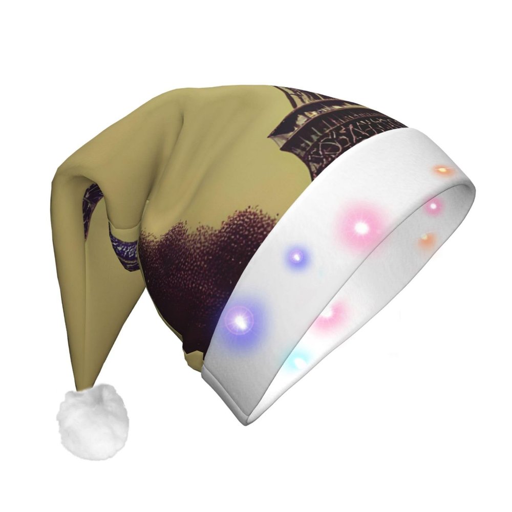 QASNLU Eiffel Tower Paris print Santa Hat Plush Light Up Funny Christmas Hat For skullcap Party Supplies Headwear