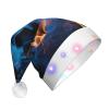QASNLU Blue Flame print Santa Hat Plush Light Up Funny Christmas Hat For skullcap Party Supplies Headwear view 1