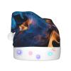QASNLU Blue Flame print Santa Hat Plush Light Up Funny Christmas Hat For skullcap Party Supplies Headwear view 2