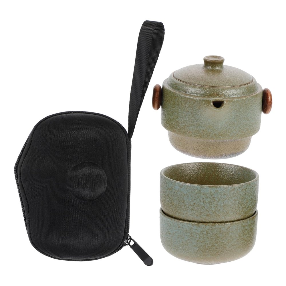 BIUDECO Portable Travel Kung Fu Tea Set Ceramic Teapot and Two Cups Heat Resistant Space-saving Design for Home and Travel Use