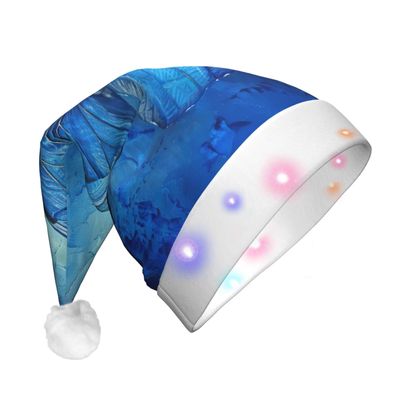 QASNLU Blue Butterfly print Santa Hat Plush Light Up Funny Christmas Hat For skullcap Party Supplies Headwear