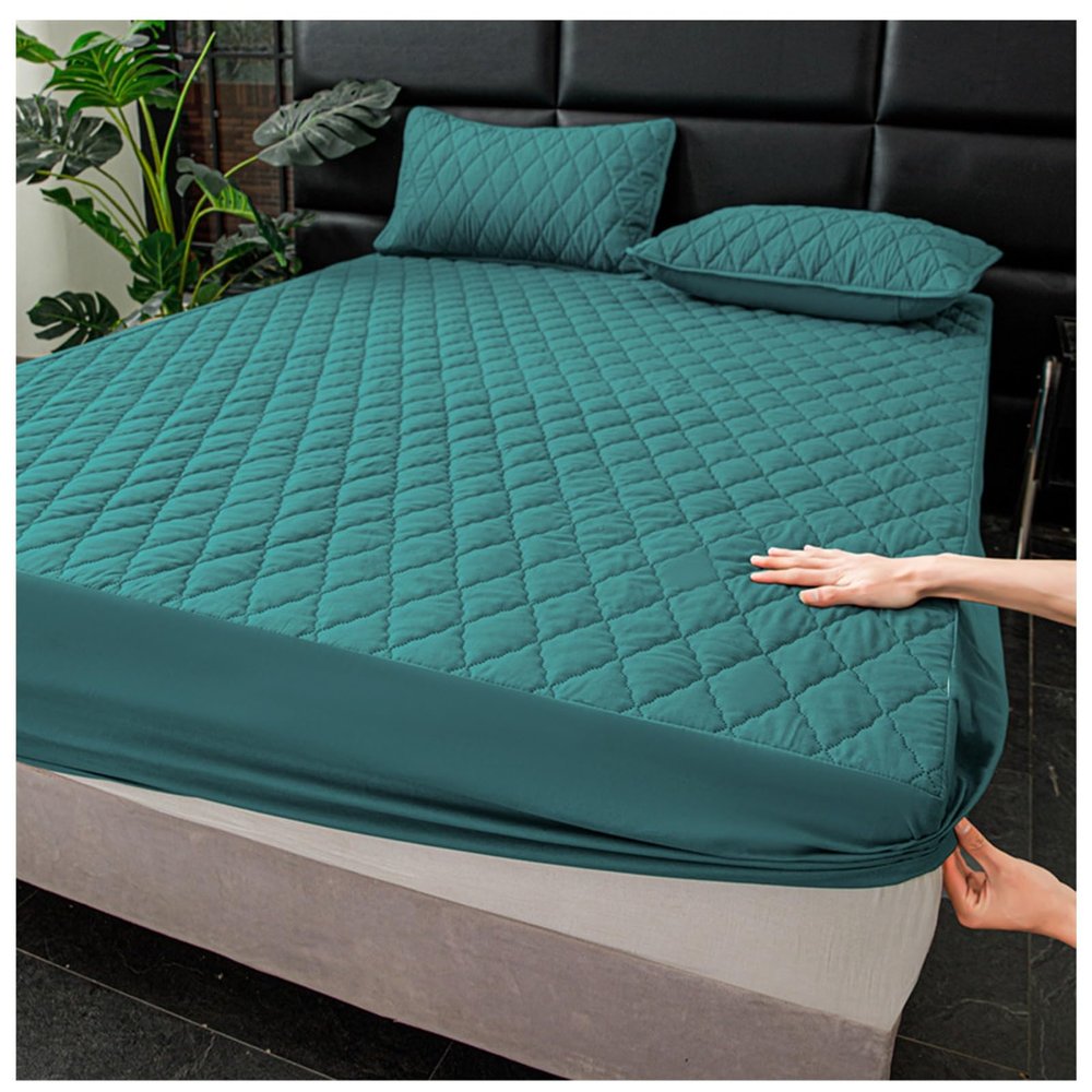 Mattress Cover Fitted Sheet, Mattress Protector Washed Cotton Fitted Sheet, Queen Size Quilted Mattress Protector, Washable Bedroom(F,150x200cm)