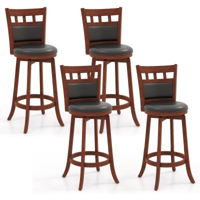 Giantex Wood Bar Stools Set of 4, 31" Swivel Bar Height Barstools w/Back, Rubber Wood Frame, Padded Seat, Footrest, PVC Leather, Wooden Counter Bar Chairs for Kitchen Island, Restaurant, Espresso