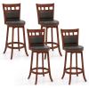 Giantex Wood Bar Stools Set of 4, 31" Swivel Bar Height Barstools w/Back, Rubber Wood Frame, Padded Seat, Footrest, PVC Leather, Wooden Counter Bar Chairs for Kitchen Island, Restaurant, Espresso view 1