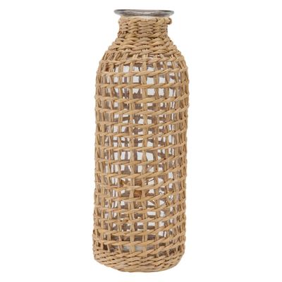 Cabilock 1pc Decorative Dried Flower Vase Unique Grass Woven Design Glass Container for Home Decor and Centerpieces Versatile Tabletop Adornment Khaki